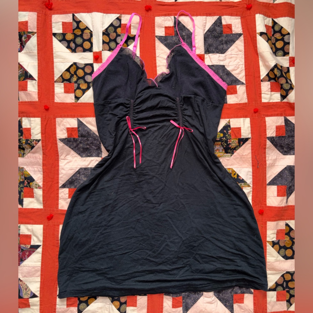 Y2K Victorias Secret Lounge Mini BabyDoll Black Dress Size Medium